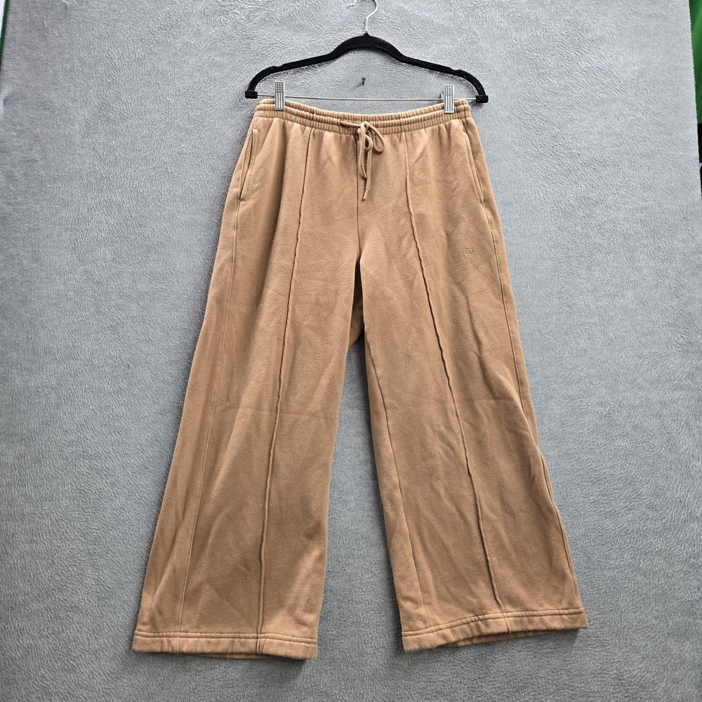 PINK Victoria's Secret Women Pants M Tan Sweatpants Wide Leg Fleece 22" Inseam
